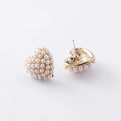 Boucles d'Oreilles Coeur avec Perles en Or