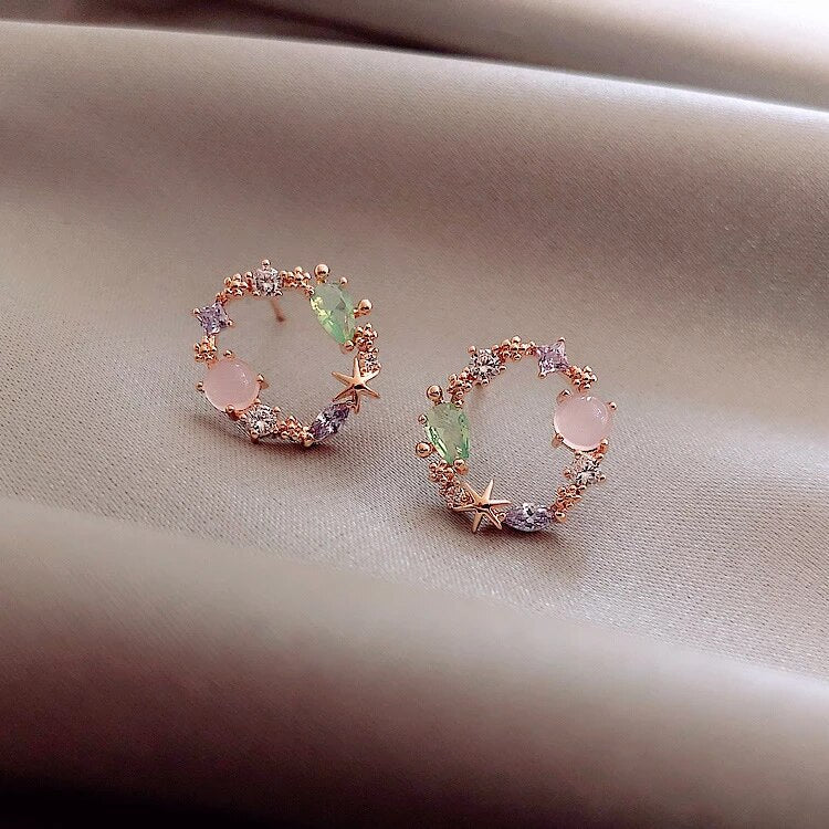 Boucles d'Oreilles Fleuri avec Zirconia en Or