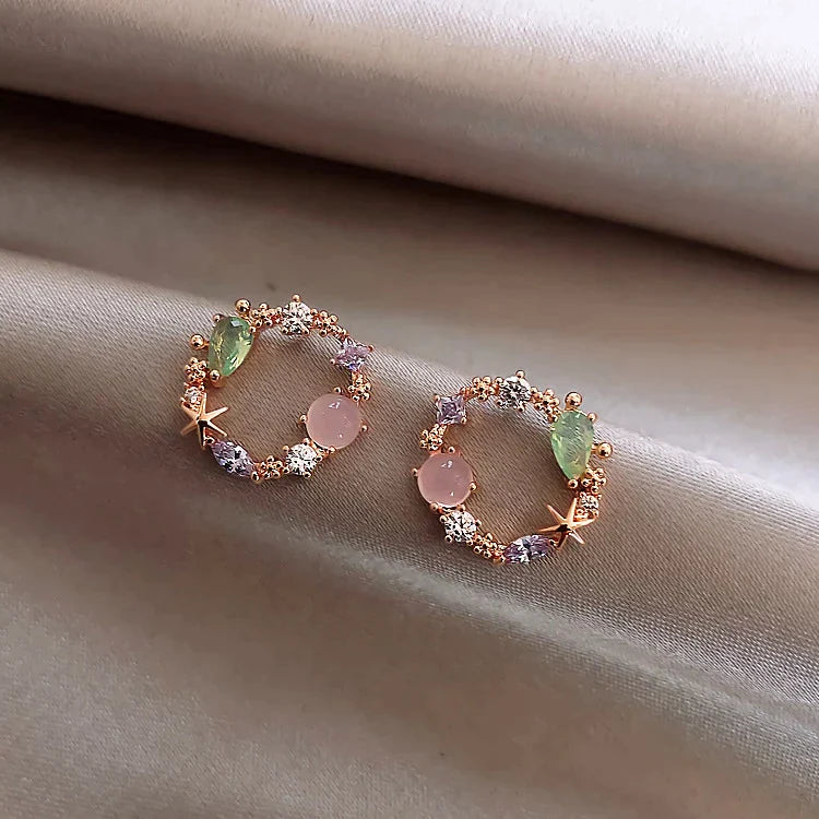 Boucles d'Oreilles Fleuri avec Zirconia en Or