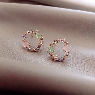 Boucles d'Oreilles Fleuri avec Zirconia en Or