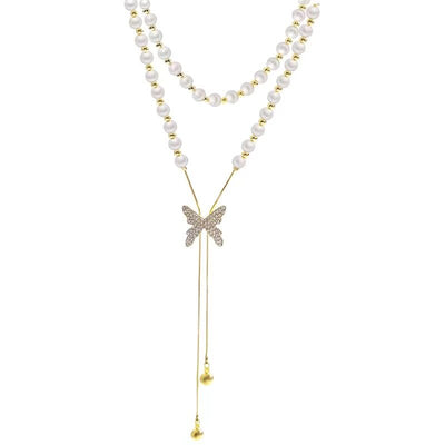 Pendentif Papillon en Zirconium Avec Perles en Or