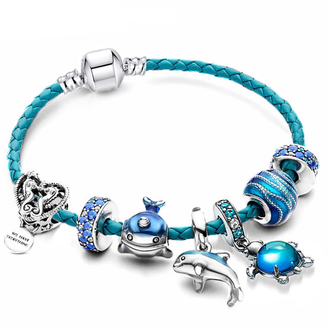 Bracelet océan style + Breloques incluses en cuir et Argent