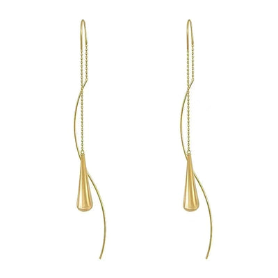 Boucles d'Oreilles à Pompon en Forme de Larme Dorée