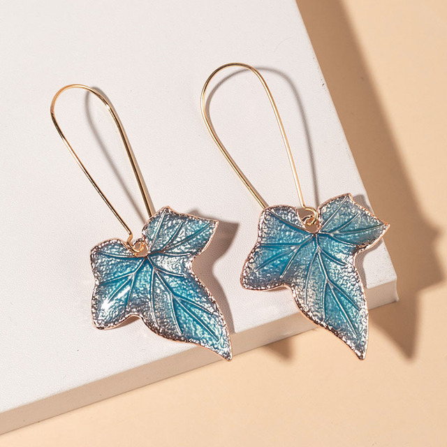 Boucles d'oreilles avec Feuilles Bleues en Or