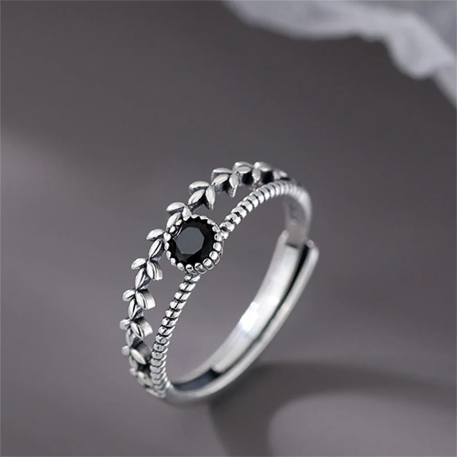 Bague en Argent Sterling avec Feuille d'Onyx