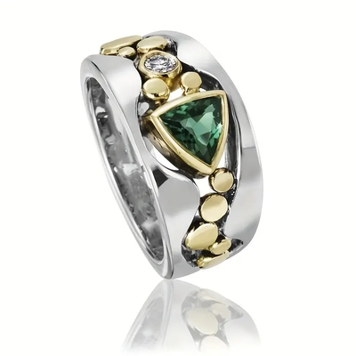 Bague Vintage en cristal Vert en argent
