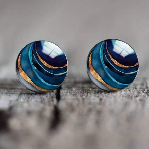 Boucles d'oreilles vintage bleues arrondies