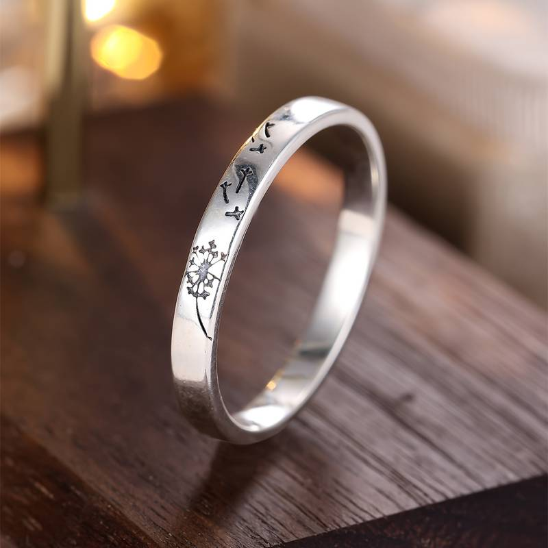 Bague vintage en argent avec pissenlit