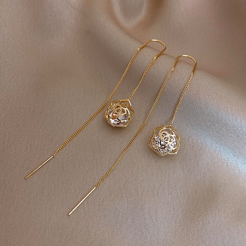 Pendants d'Oreilles en Cristal Blanc et Rose